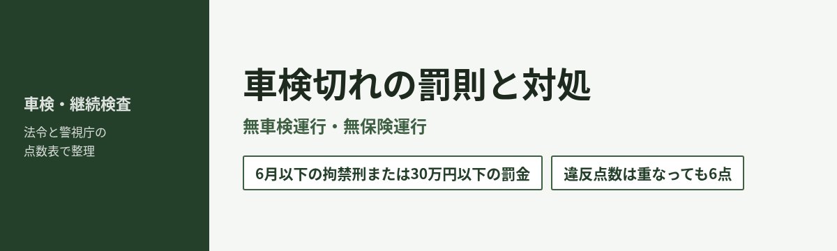 車検切れの罰則と対処 無車検運行は6月以下の拘禁刑または30万円以下の罰金 違反点数6点 自賠責切れと重なっても6点
